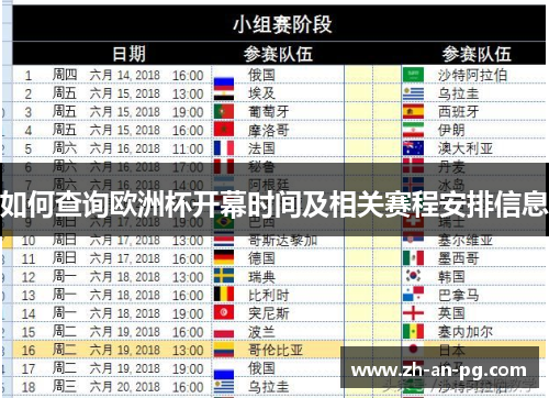 如何查询欧洲杯开幕时间及相关赛程安排信息